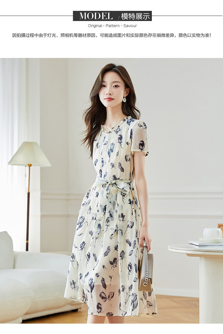 夏季短袖连衣裙女2025新款夏季爆款女装气质碎花裙雪纺中长款裙子详情17