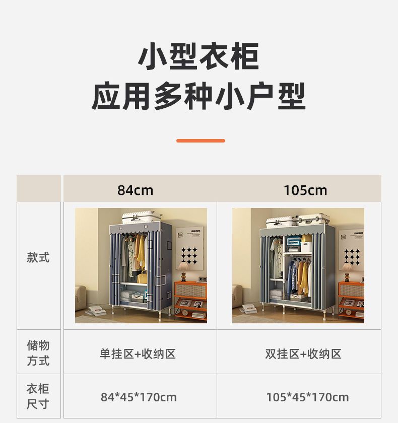 【好评率超98%同款】简易衣柜家用卧室钢架加粗加厚钢管组装布衣详情19