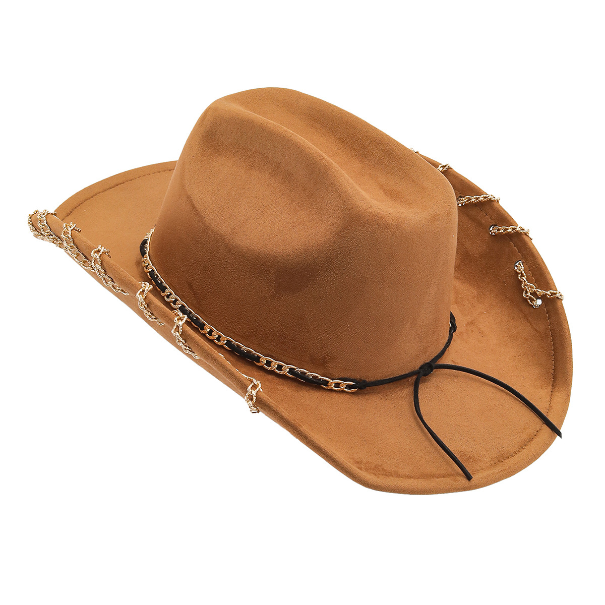 Cross-border trendy suede top hat, heavy metal chain accessory, denim wide-brimmed retro jazz hat, unisex pic 7