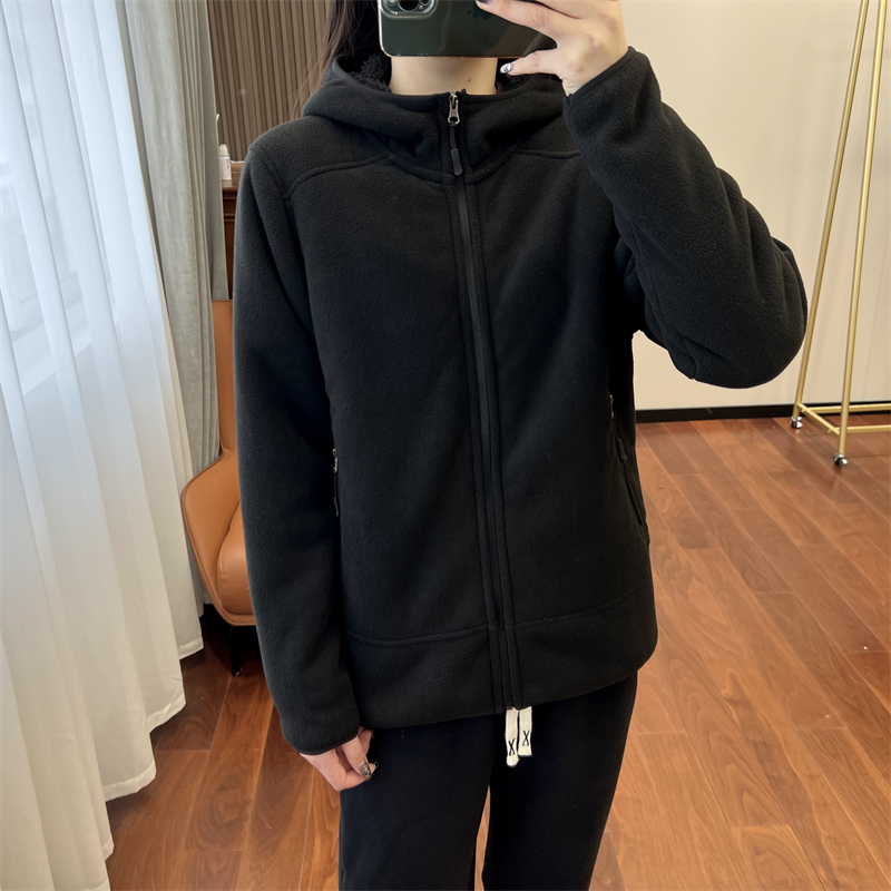 黑科技发热双面摇粒绒拉链连帽加厚情侣外套卫衣女详情4