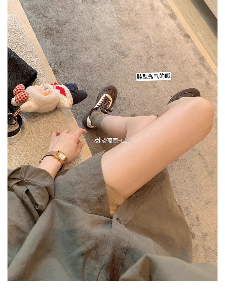 葡萄妈同款系带拼色圆头百搭舒适休闲真皮板鞋增高德训鞋女小白鞋详情15