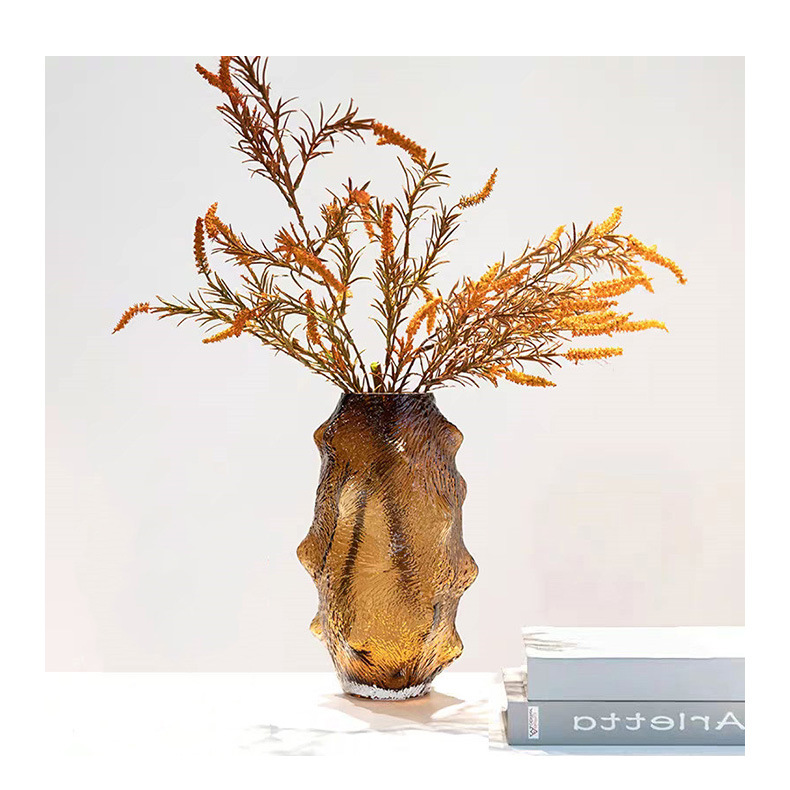 富雅海参玻璃花瓶复古色不规则身形皱纹创意装饰摆件客厅餐桌插花花器详情16