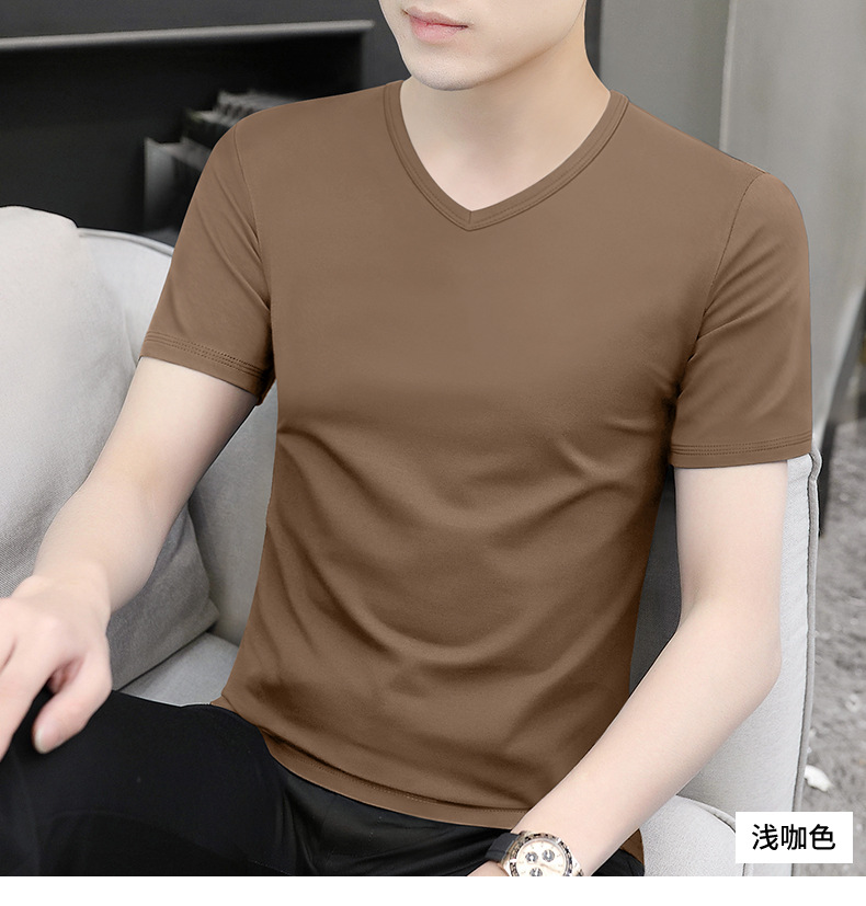 50S亲肤莫代尔短袖t恤男夏季青年打底衫v领冰丝速干上衣体恤男详情27