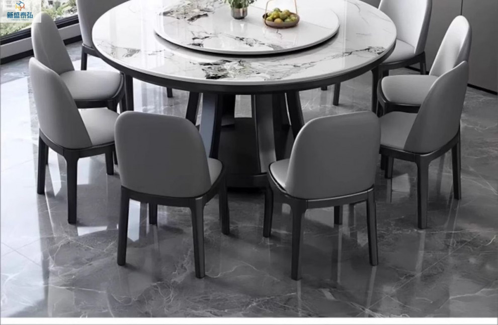 北欧实木岩板餐桌椅组合圆形家用酒店圆餐桌带转盘电磁炉饭桌详情16