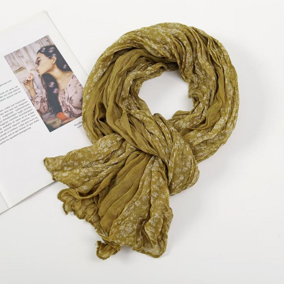 春秋麻花围巾褶皱简约百搭丝巾韩版外贸碎花披肩巴厘纱围巾女围脖详情11