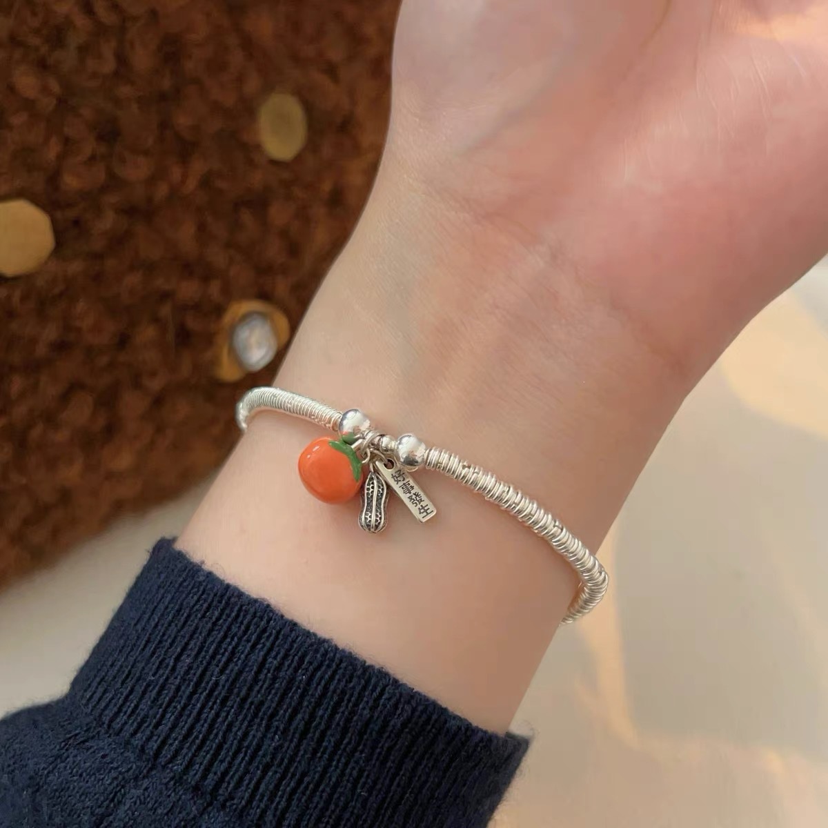 s925 sterling silver good things happen silver ring bracelet for women, new Chinese-style traditional Chinese style winding bracelet, persimmon jewelry gift pic 2
