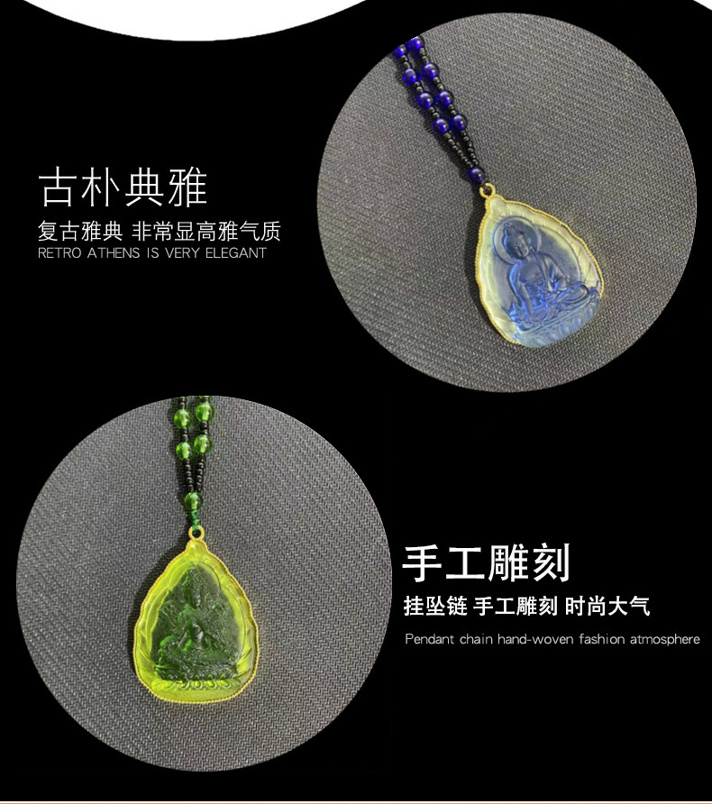 Retro lace-trimmed gold-encrusted color-preserving Buddha statue sweater chain, ethnic style Medicine Buddha necklace, live-streaming street stall accessories wholesale pic 3