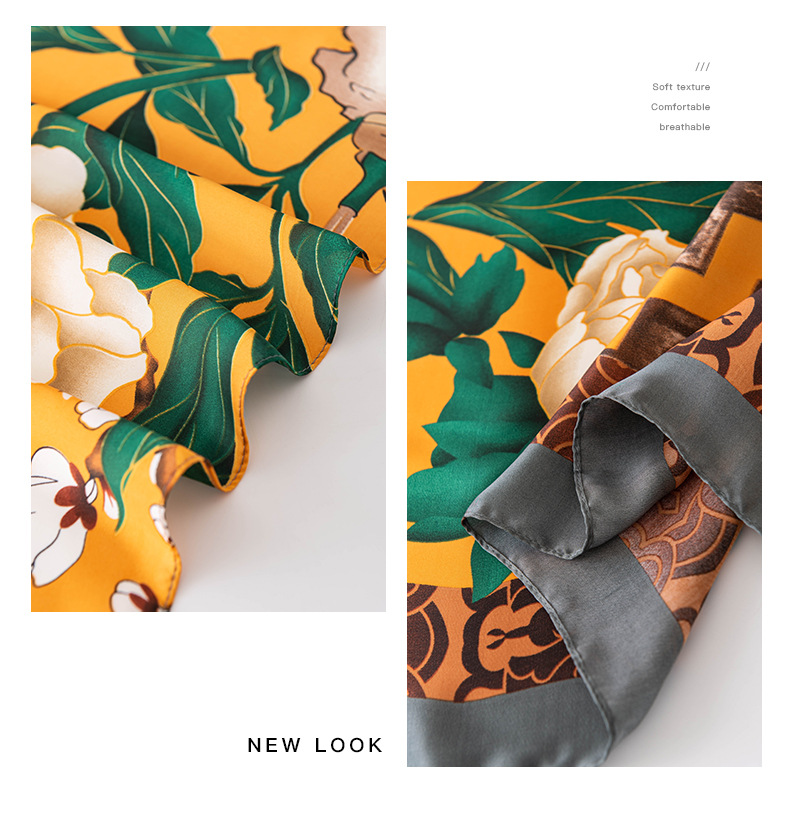 National trend silk scarf, new silk satin, high-end, fashionable, travel and vacation sun protection shawl, printed thin scarf pic 14