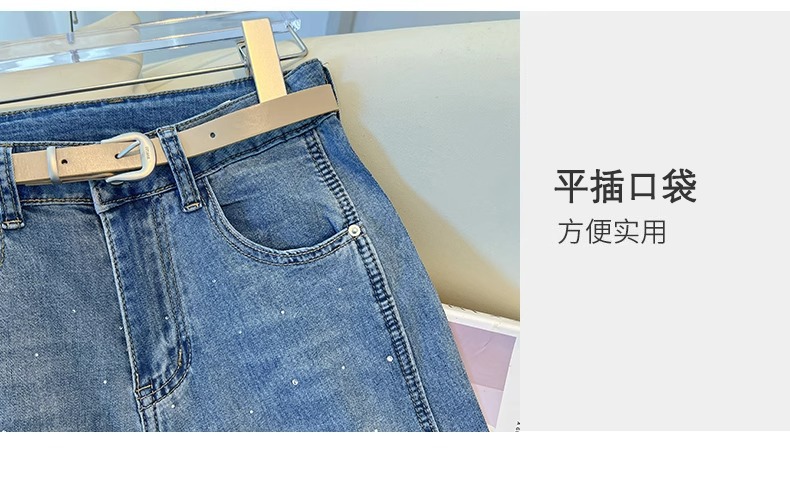 高端镶钻阔腿牛仔裤女春秋季2025新款宽松显瘦烫钻垂感窄版直筒裤详情7