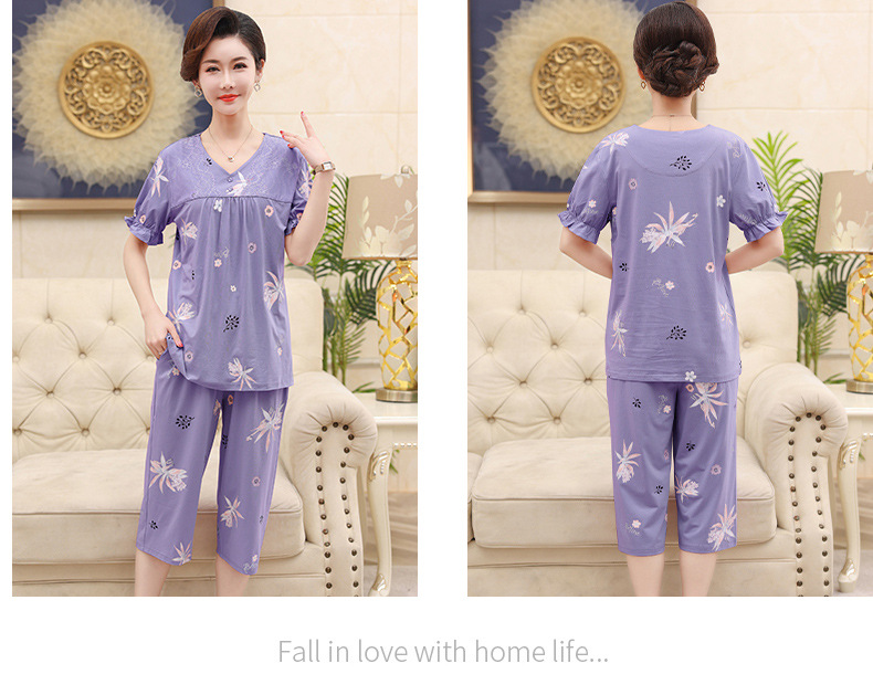 Middle-aged and elderly women wear summer short-sleeved, thin cotton clothes. Middle-aged women wear summer round-neck home clothes. Grandmothers and the elderly pic 80