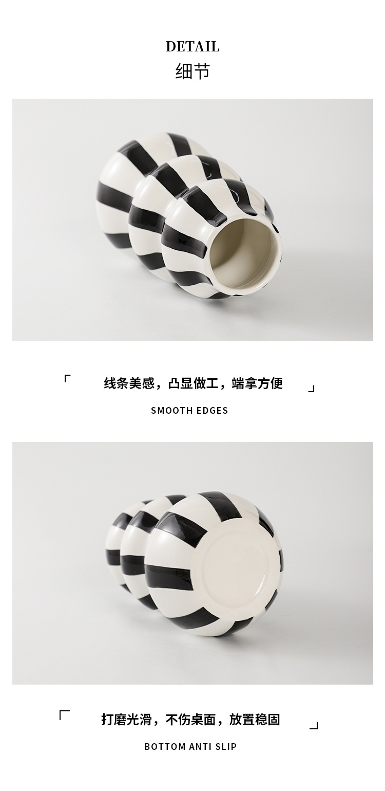 2026 New Nordic minimalist hand-painted striped vase Ceramic decoration, high-end living room flower arrangement, creative home desktop decoration pic 11