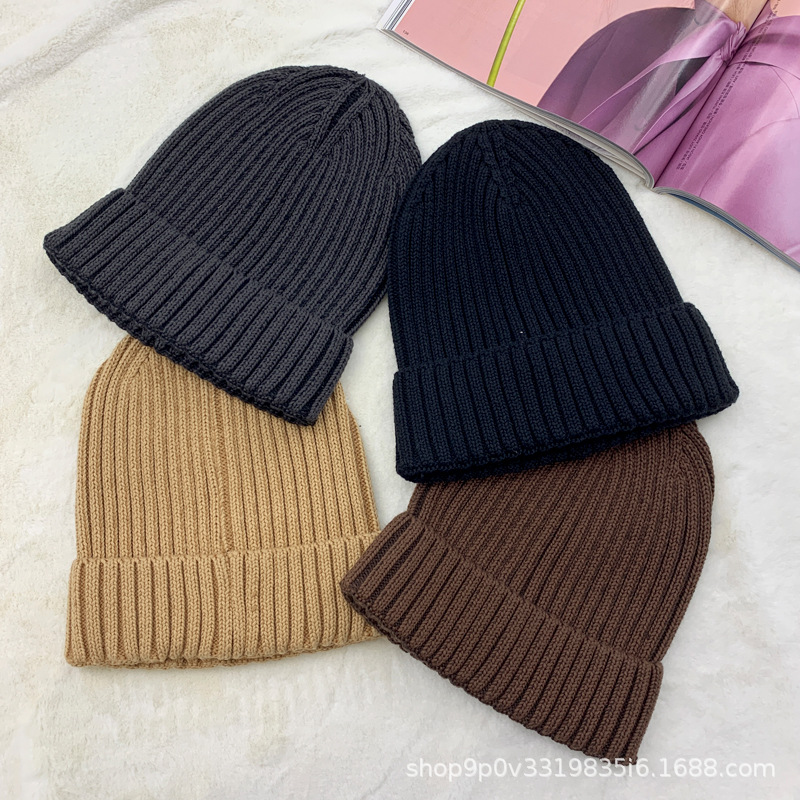New solid-color, versatile woolen cap for autumn and winter, a fashionable cold cap for European and American export, warm, high-quality, rolled-up, trendy knitted cap pic 7