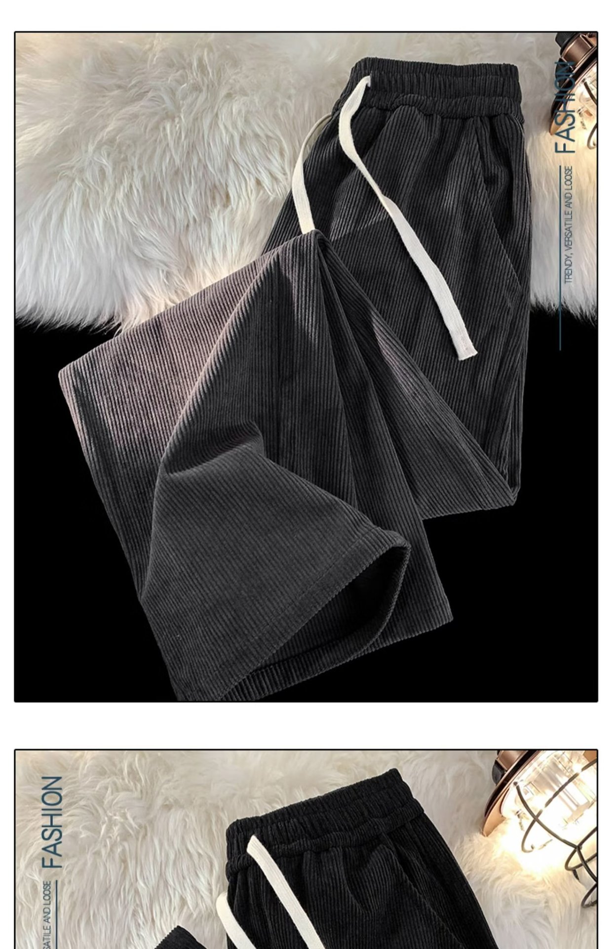 棕咖色灯芯绒裤子男2023秋季新款垂坠感高级感阔腿裤男裤一件代发详情7