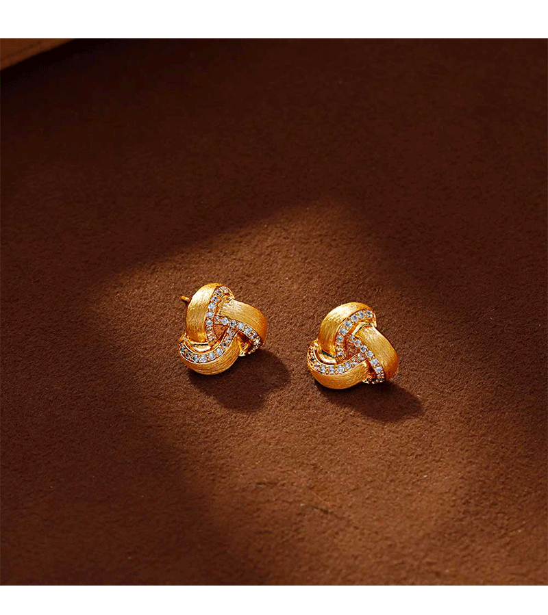 Hyacinth ancient-style sand gold brushed earrings, retro Hong Kong style, high-end feel, niche and unique design, cold style gold earrings pic 5