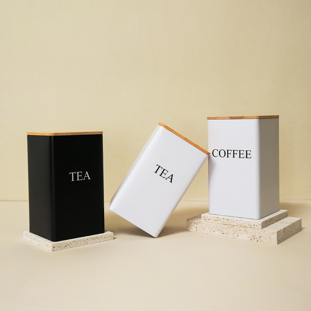 European and American style ins bamboo lid metal tin box, candy, coffee, tea, tinplate storage box, simple and creative storage box pic 4