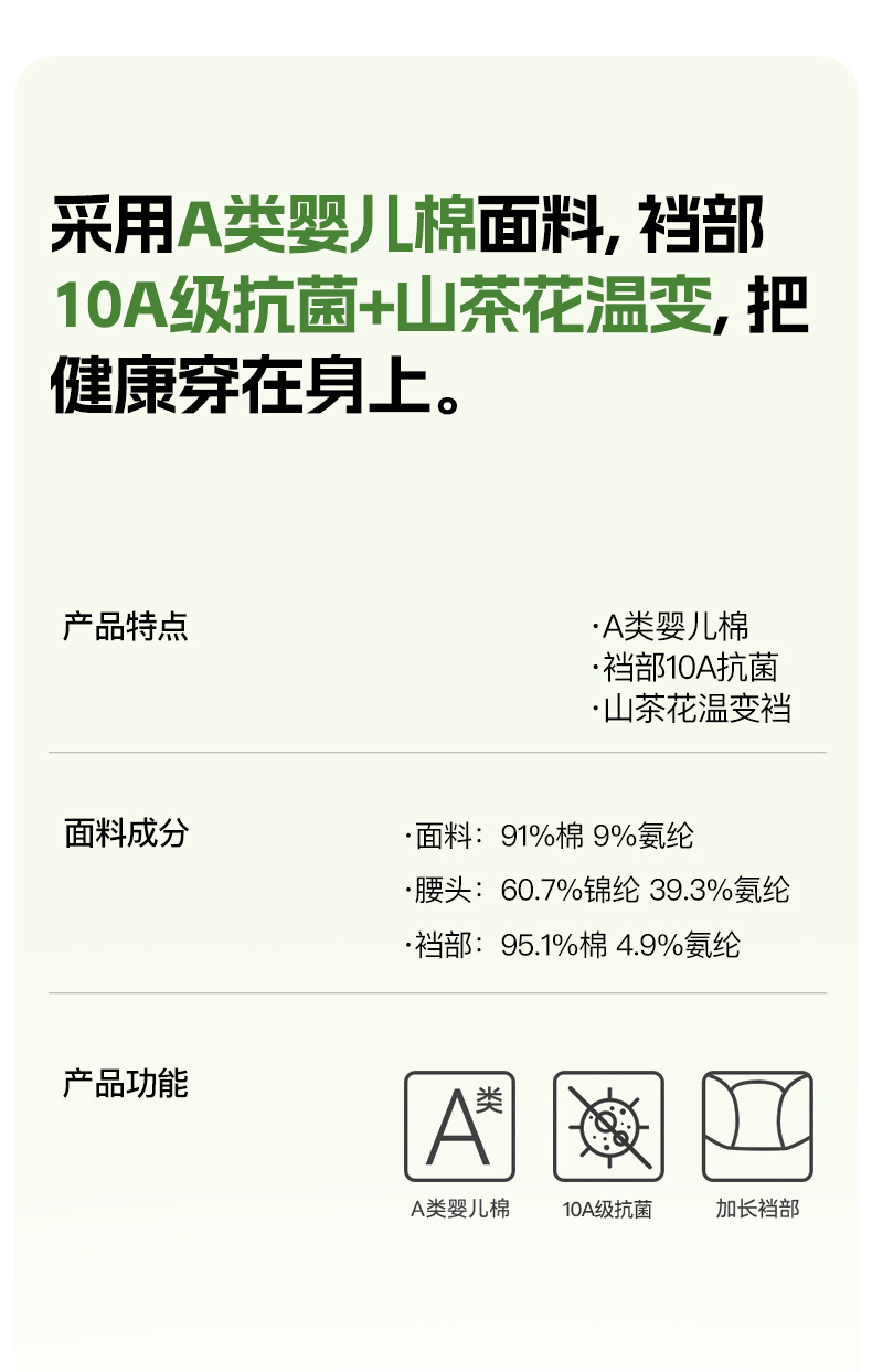 A类婴儿棉磨毛内裤女10A抗菌山茶花温变裆纯棉透气高腰女士平角裤详情2