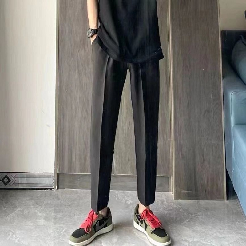Verano slim marca de moda negro samurai pantalones pequeños espíritu social chicos tendencia pies pequeños recto nueve puntos pantalones casuales hombre pic 3