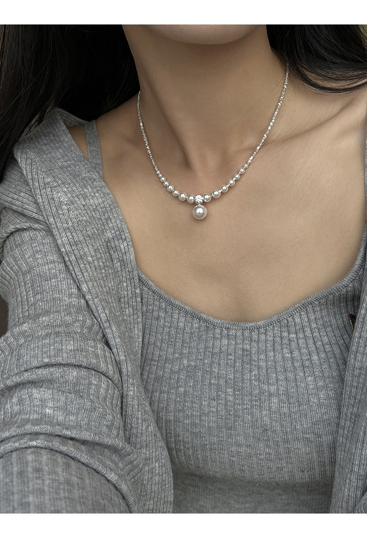 新中式碎银子王妃施家强光珍珠S925纯银渐变项链设计高级感锁骨链详情17