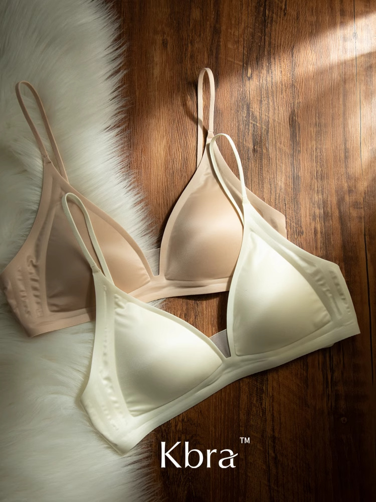 无磁Kbra牛奶缎法式深V领内衣女细肩带无痕三角杯小胸无钢圈文胸详情29