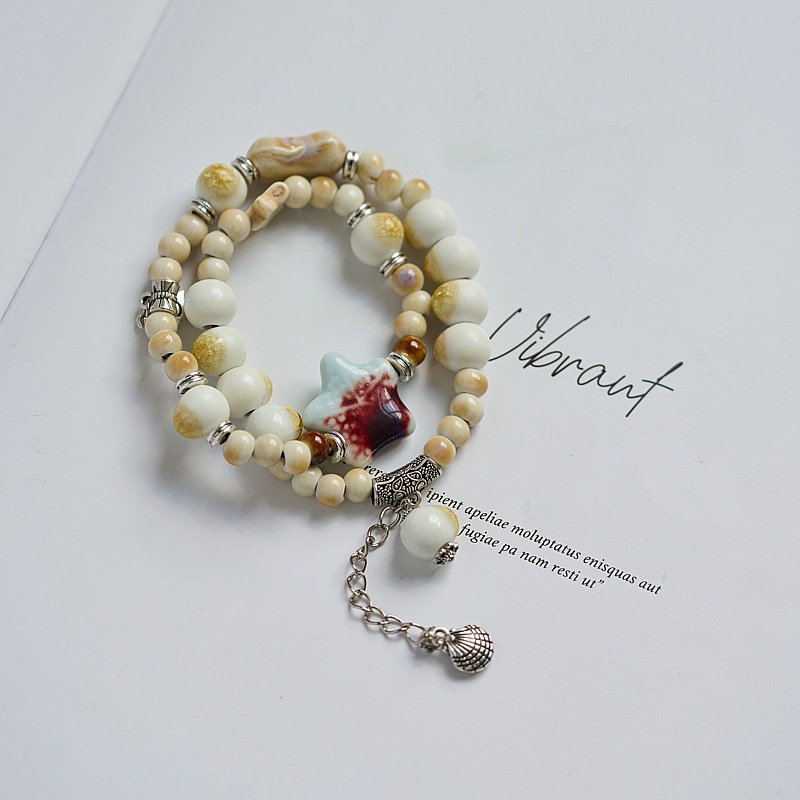 景德镇陶瓷手链不掉色女夏季小清新原创简约学生海星贝壳叠戴手串详情7