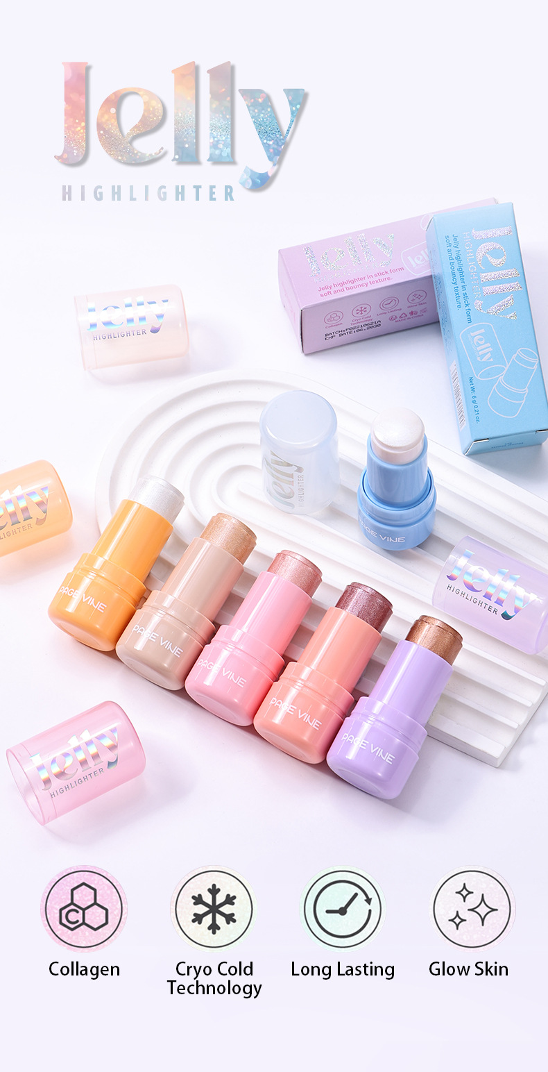 跨境PAGE VINE爆款水光果冻高光眼影棒超闪亮多色眼影高光棒彩妆详情4