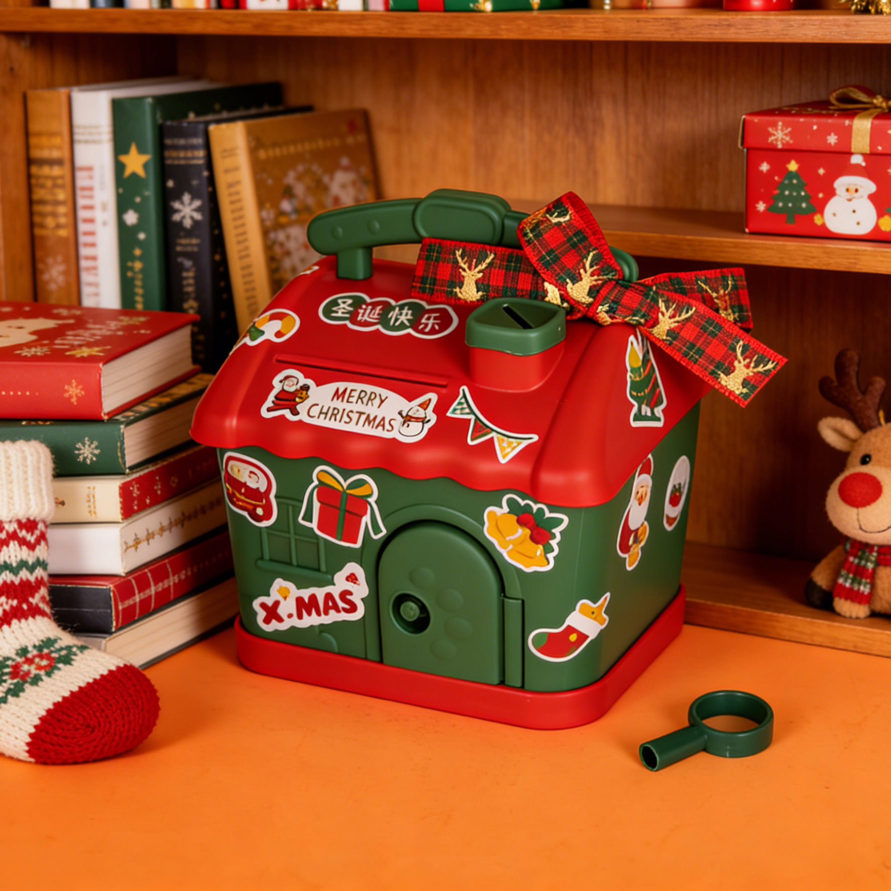 新款圣诞节平安夜礼物收纳盒儿童小孩子储蓄罐平安果苹果包装礼盒详情3