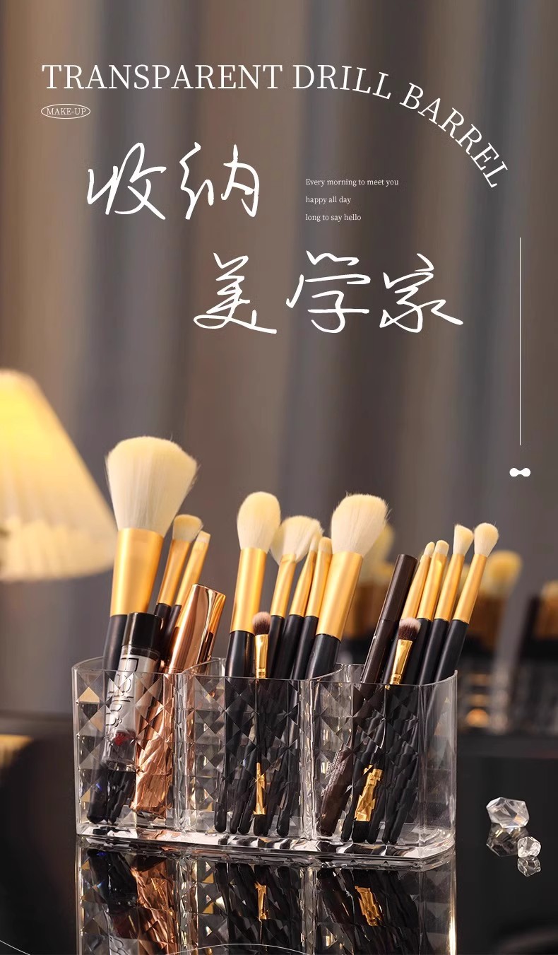 化妆刷收纳盒桌面梳妆台刷子筒大容量眉笔桶口红透明化妆品置物架详情1