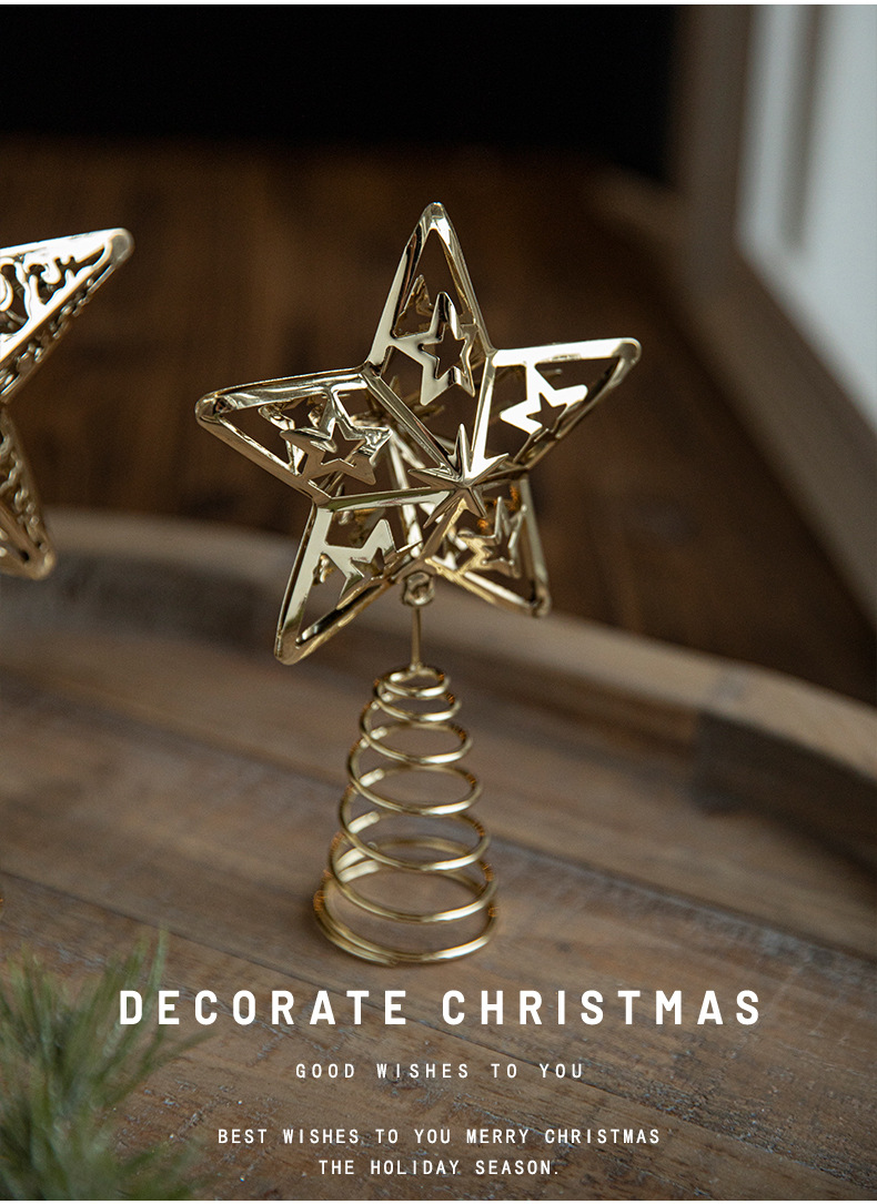 New cross-border ironwork tree top star Christmas tree, golden five-pointed star decorative window display, Christmas decoration piece pic 4