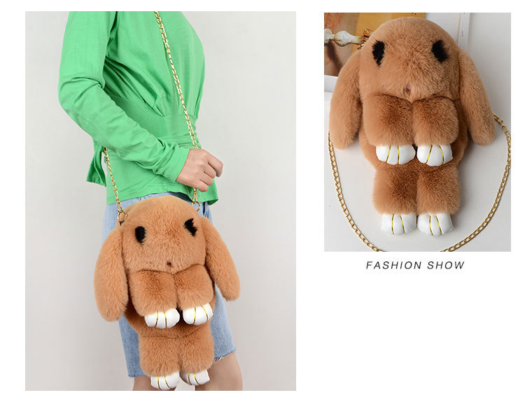 A plush chain rabbit bag for women, a single-shoulder crossbody bag imitating rex rabbit fur, a plush single-shoulder bag pic 15