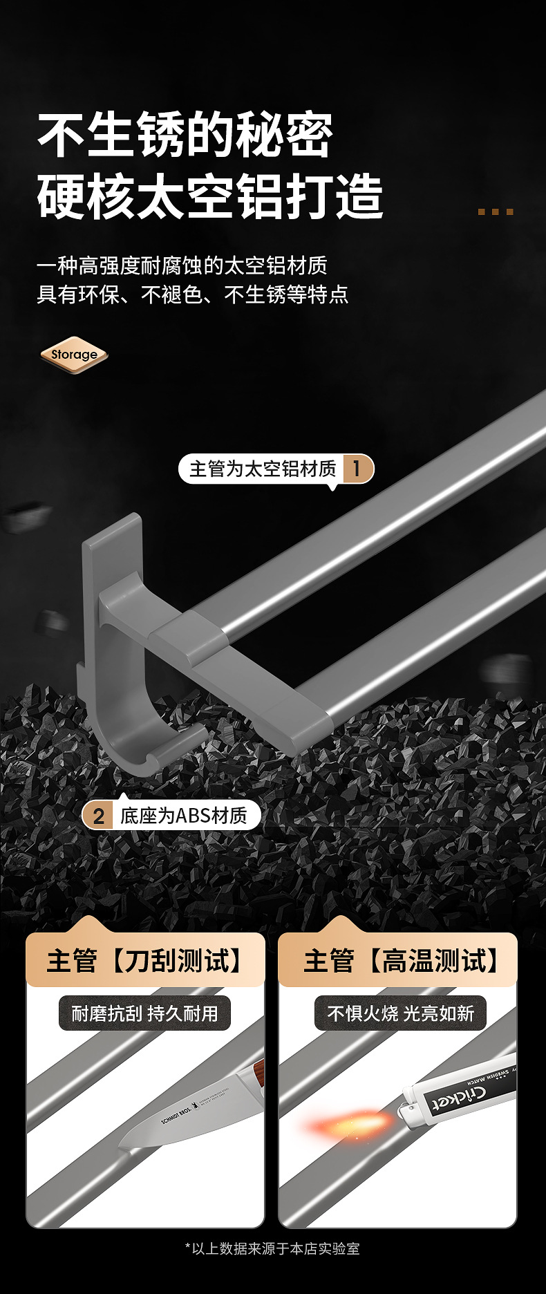 免打孔毛巾架卫生间浴室壁挂式毛巾杆置物架厕所洗手间收纳挂架详情7