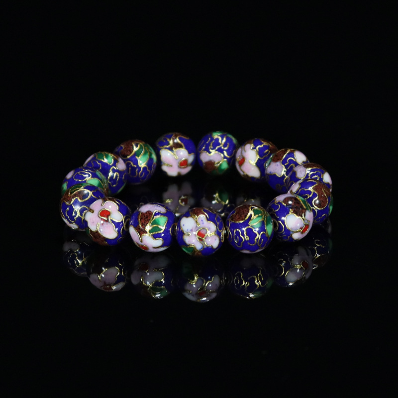 Beijing Cloisonne classical ethnic style jewelry, traditional copper base cloisonne enamel polished round bead bracelet pic 21