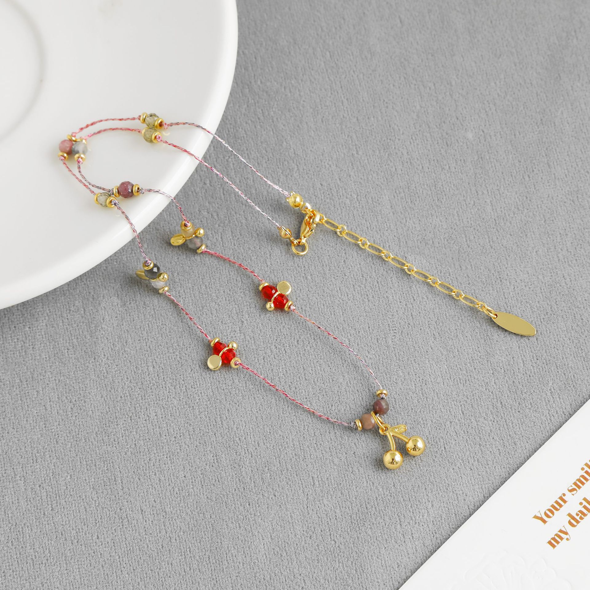 LAZY*家夏日果园系列樱桃项链 民族度假风简约气质编织樱桃锁骨链详情6