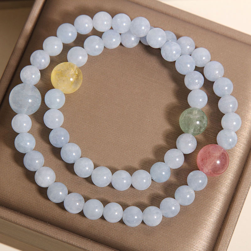New Chinese-style natural multi-treasure crystal bracelet for women, light luxury, niche and exquisite aquamarine double ring bracelet as a gift for your best friend pic 5