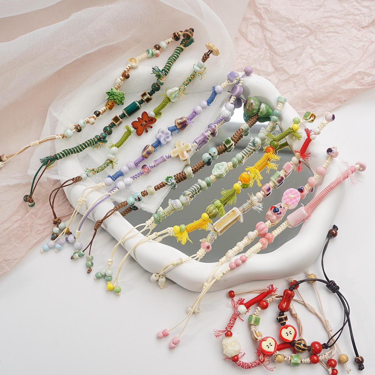 Wholesale of new ethnic-style artistic woven ceramic bracelets for women on Xiaohongshu Live Stream pic 1