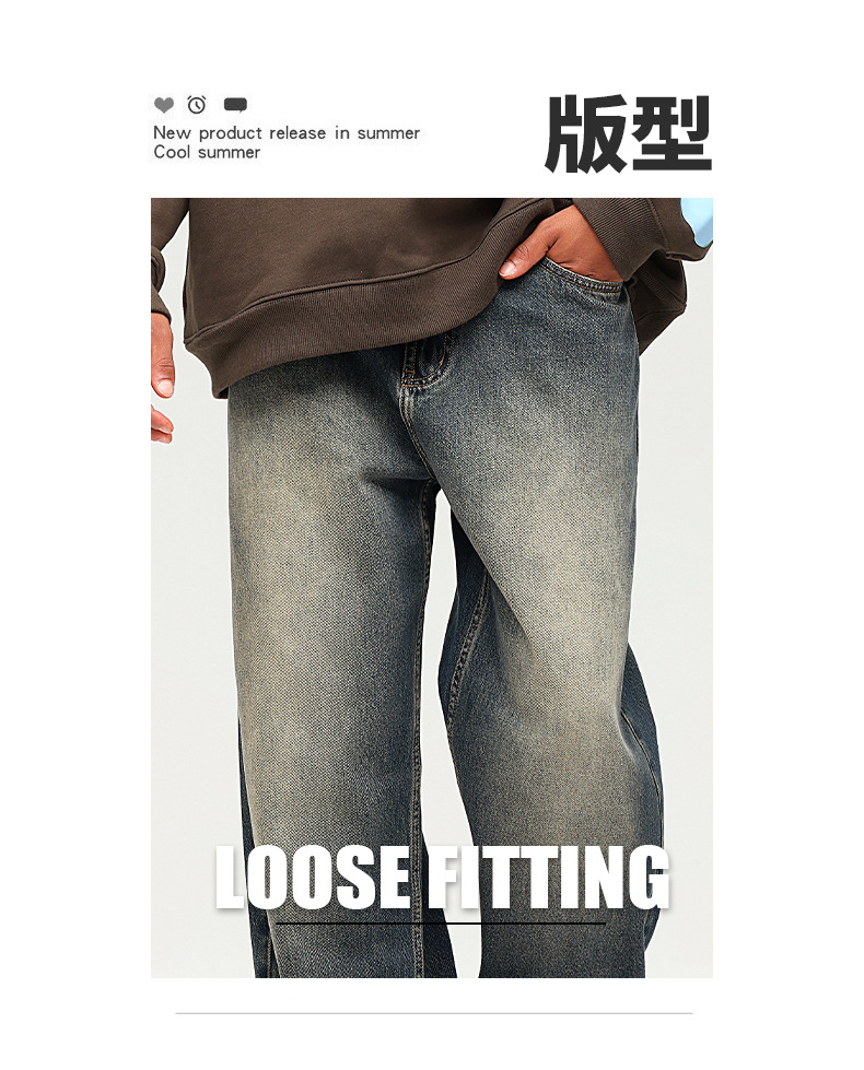 春款男裤宽松美式高街复古牛仔裤男新款直筒阔腿裤高级感男士裤子详情4