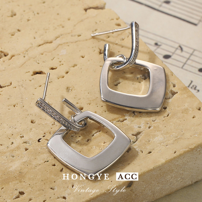 Zircon earrings for women, with a light and luxurious style, are hollowed-out earrings that are fashionable, simple, cold and high-end. They are versatile and feature a niche design of stud earrings pic 12