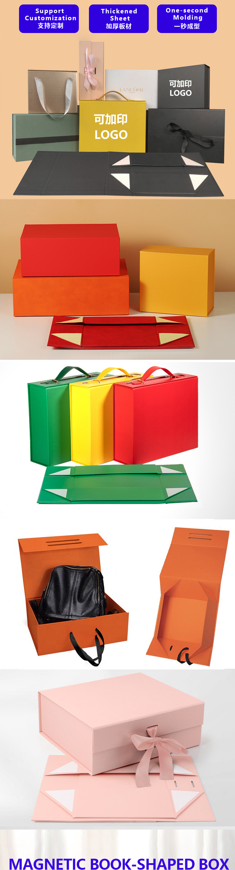 皮质手提折叠磁吸礼盒定制一片式硬纸板包装盒创意礼盒LOGO烫金uv详情4
