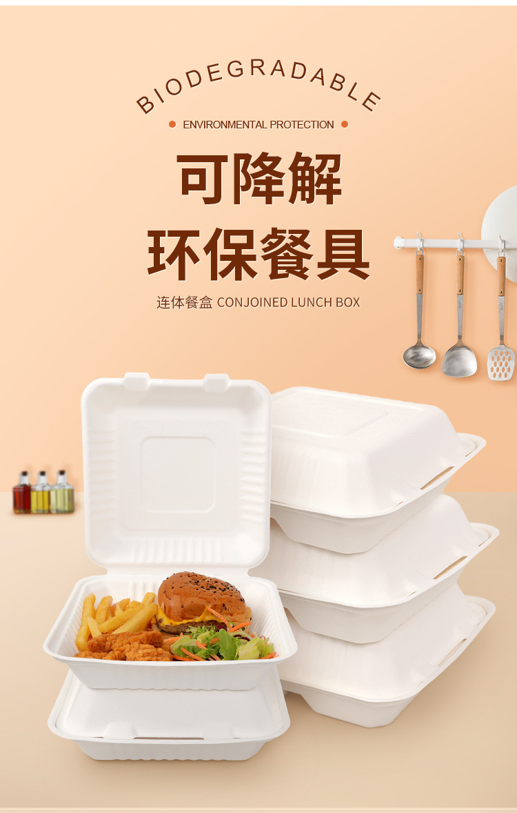 一次性可降解打包盒连体餐盒带锁扣防水放油可以微波炉加热打包盒详情1
