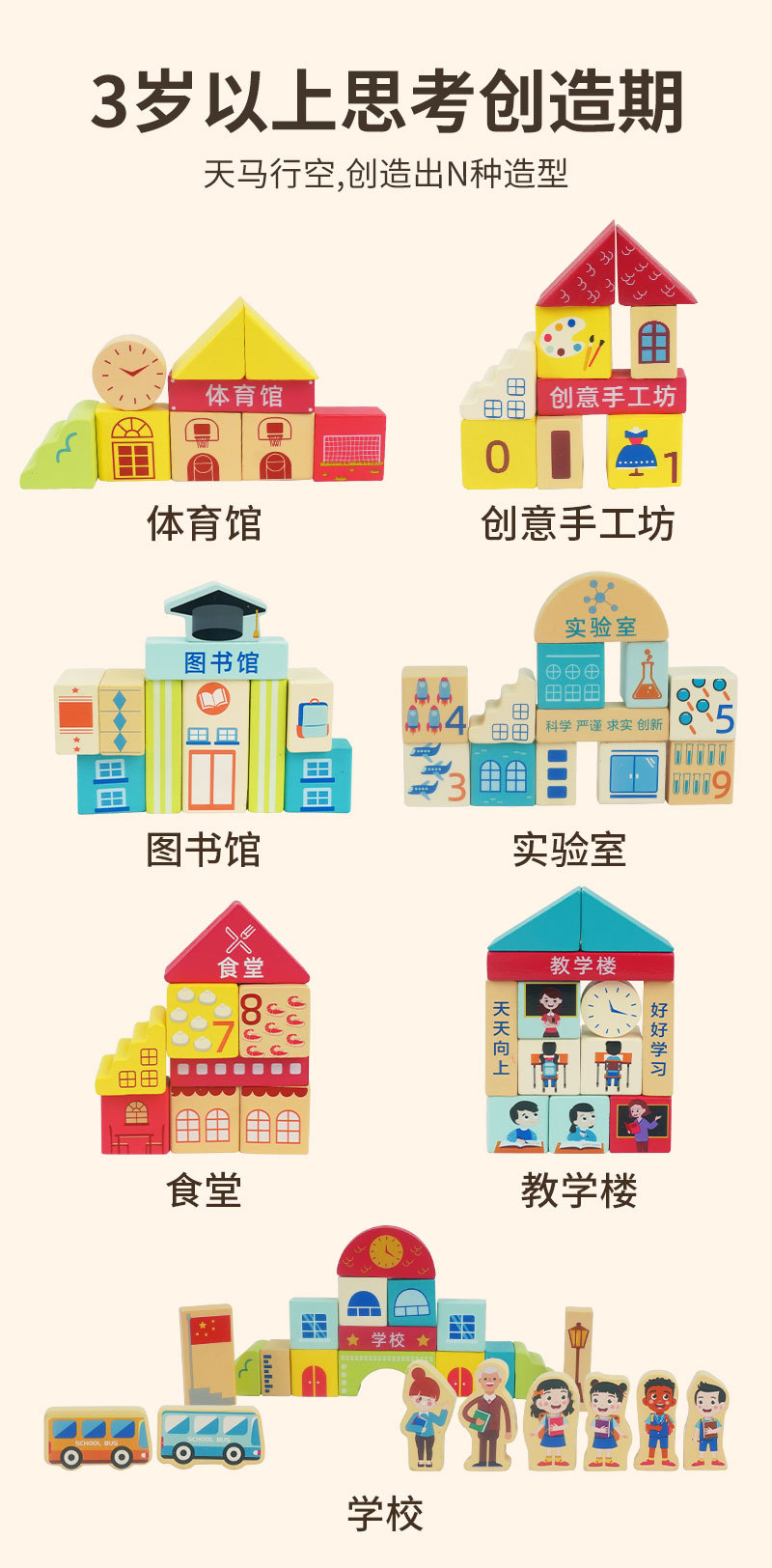 丹妮奇特110粒校园主题积木大颗粒实木积木儿童益智玩具批发详情6