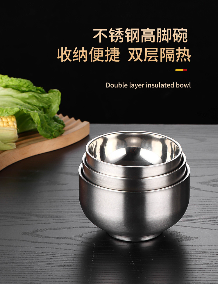不锈钢304隔热碗防烫餐厅铂金碗双层幼儿园食堂可刻logo详情5