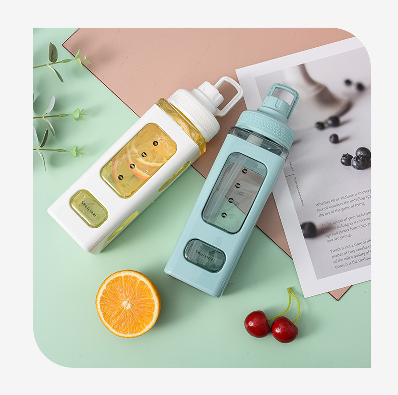 New high-appearure-level macaron-colored square water cup, large-capacity portable hand-held drinking cup, silicone straw water bottle pic 13