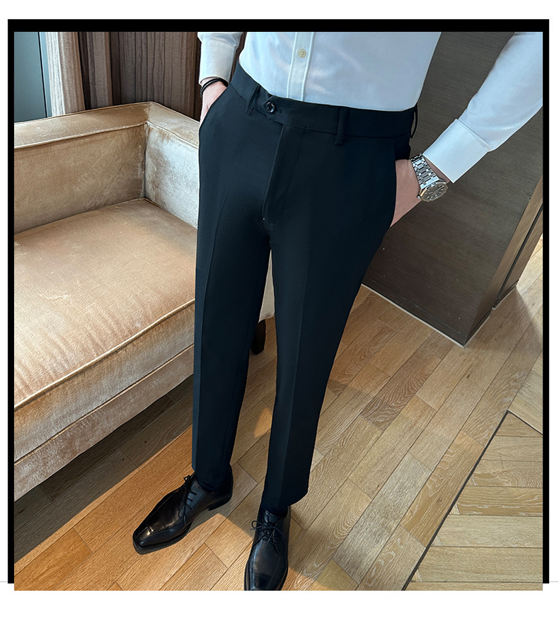 抗皱深灰垂感西裤男士修身小脚裤商务上班春秋新款休闲长裤子男裤详情11