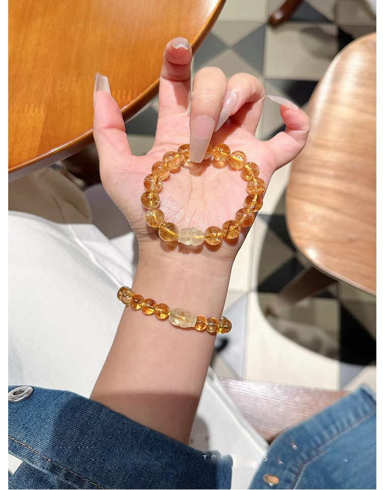 新中式貔貅黄水晶手串女手链轻奢高级感小众黄塔晶手饰弹力可调节详情1