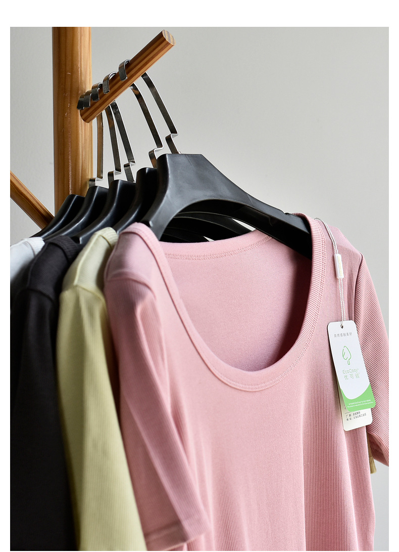 【u 领棉T恤】夏新款女装棉优可丝混纺精品质感大码U 领显瘦T恤女详情24