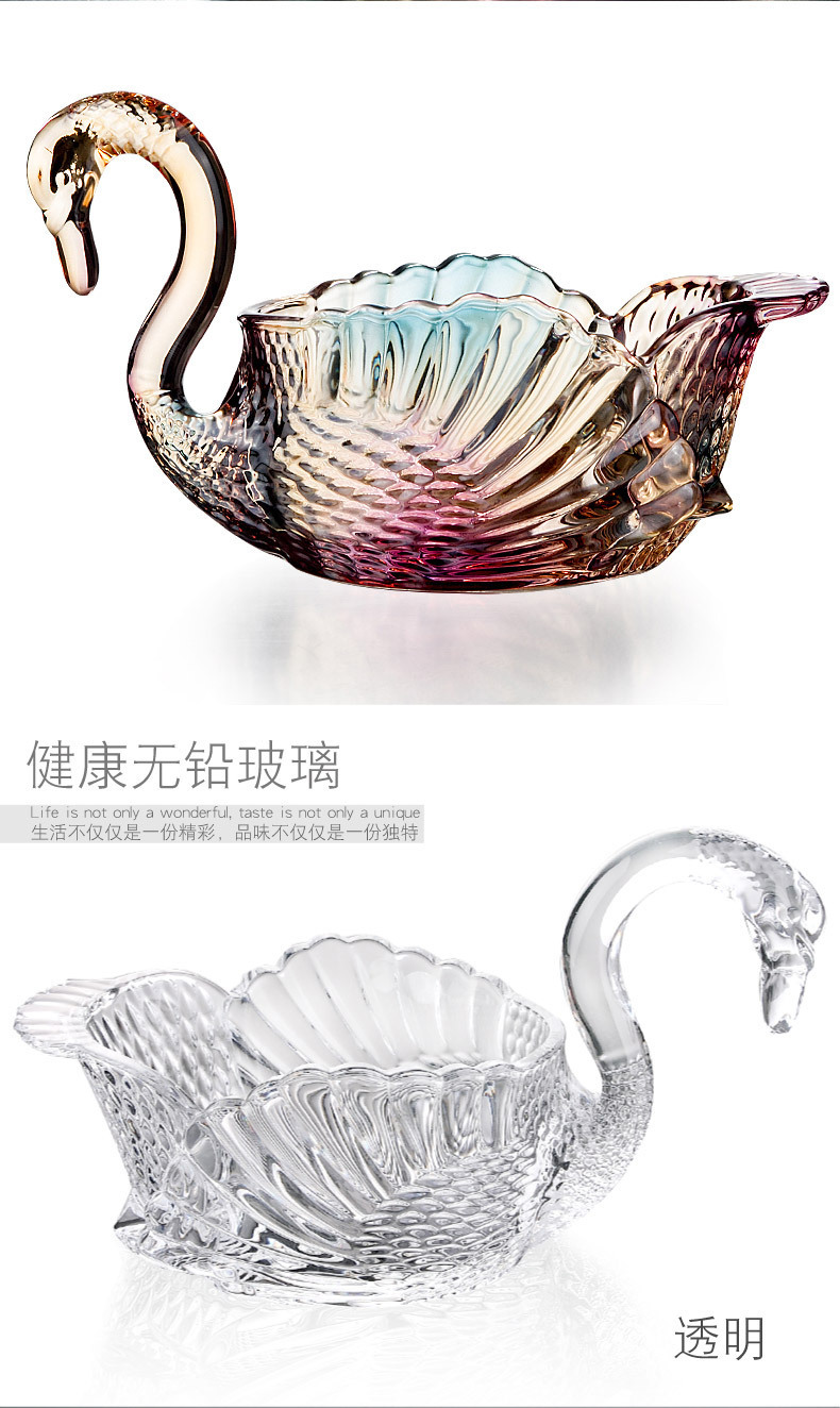 欧式家用分格玻璃水果盘客厅水果篮创意水晶糖果盘干果盘天鹅果斗详情10