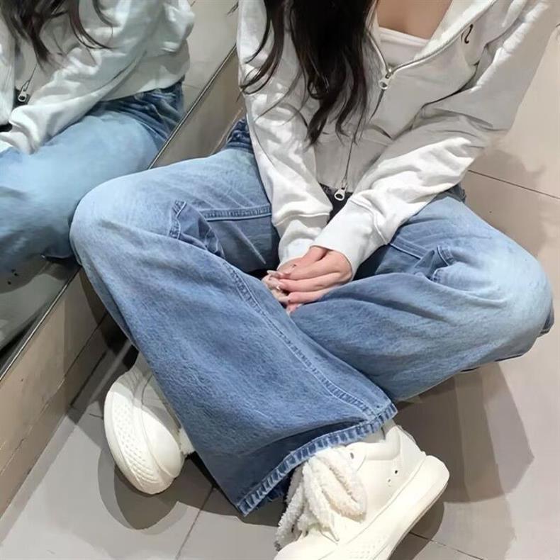 Retro American design style jeans for women, flared straight leg, new loose and slimming skinny skinny floor-length pants for chubby girls pic 3