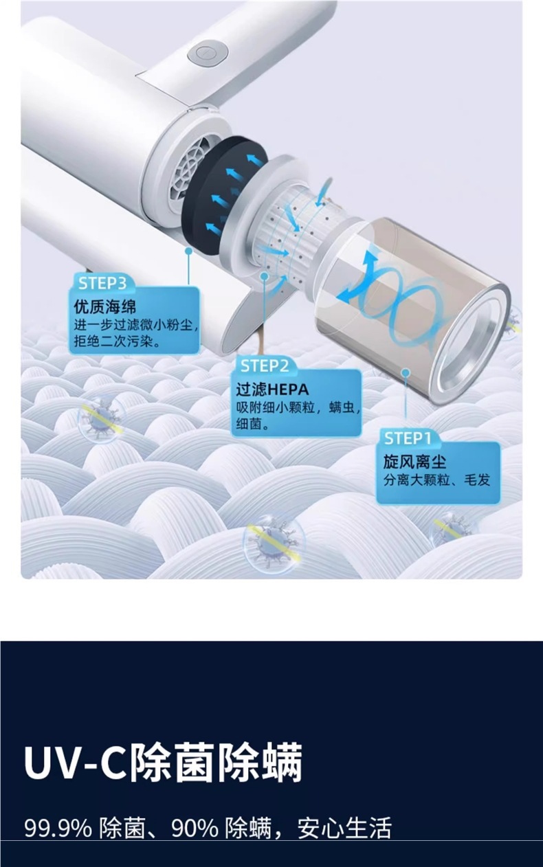 Small handheld vacuum cleaner, wireless mite remover, portable dust and mite removal device for home dormitories, flagship store model pic 7