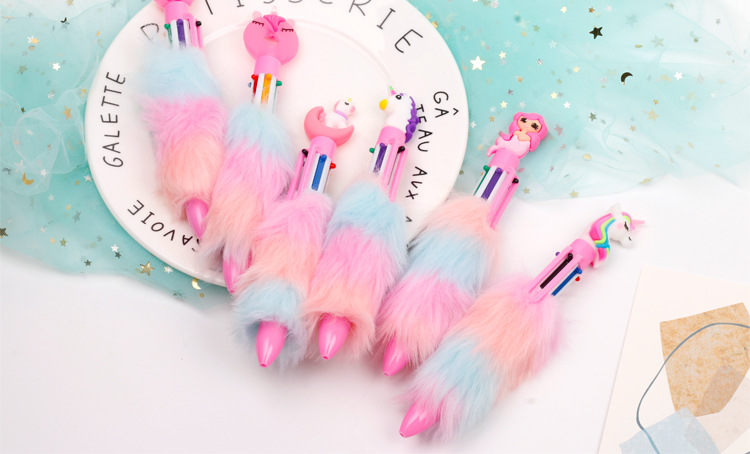 Creative 6-color ballpoint pen, Swan Rainbow plush pen, personalized stationery, creative shape 6-color unicorn signature pen pic 4