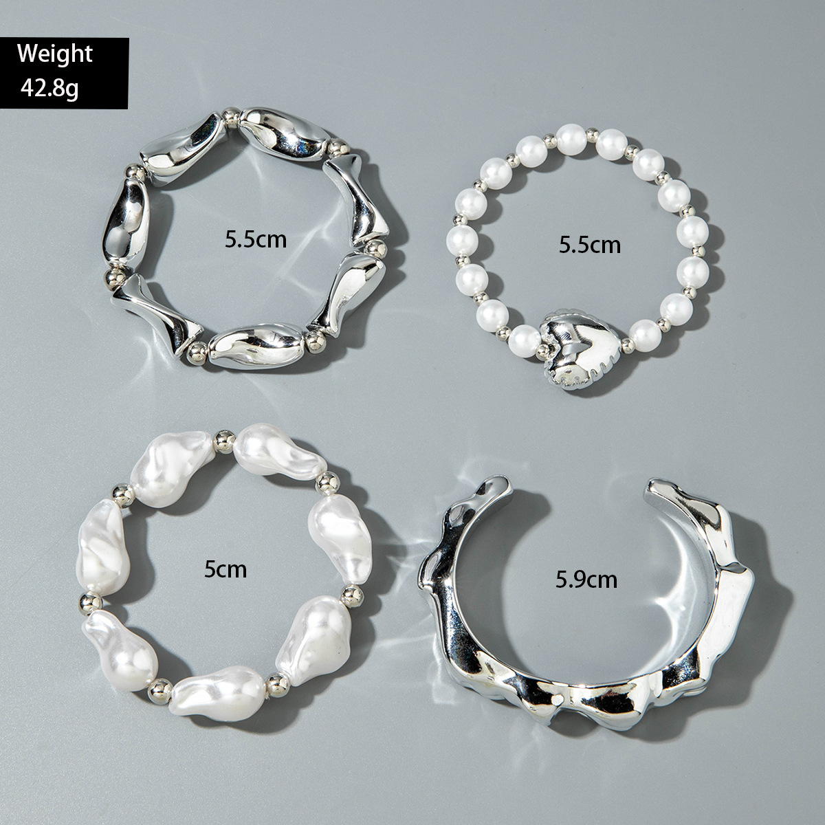 欧美跨境新款多层线条缠绕几何开口手镯套装朋克风波浪形串珠手链详情97