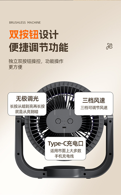 Cross-border new model light circulation fan for camping, office, student dormitory charging, night light fan M141 pic 13